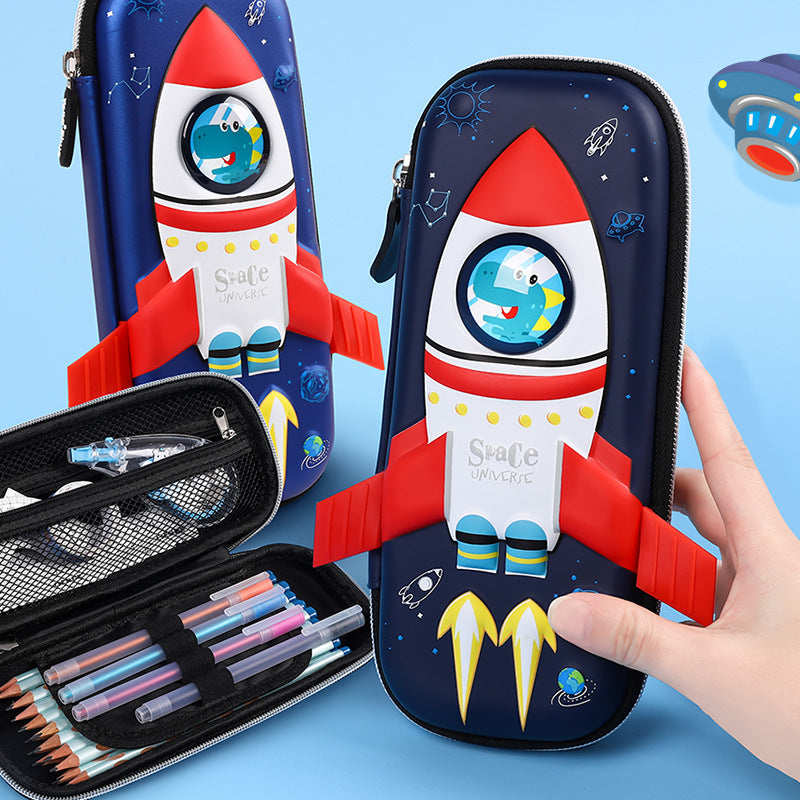 3D waterproof rocket space pencil bag EVA large-capacity creative Korean version children's kindergarten stationery box men's pencil bag