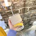 Ins style transparent aurora borealis straw glass bamboo cup good-looking coffee cup portable water cup cup ins style
