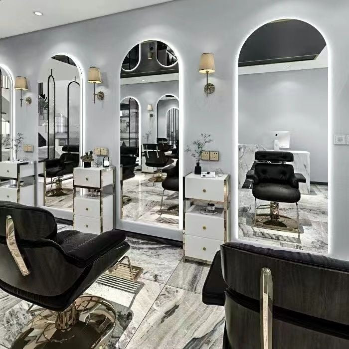 Minimalist barber shop mirror salon hair cutting dyeing perm hairdressing mirror table led lighted wall-mounted single-sided hairdressing mirror