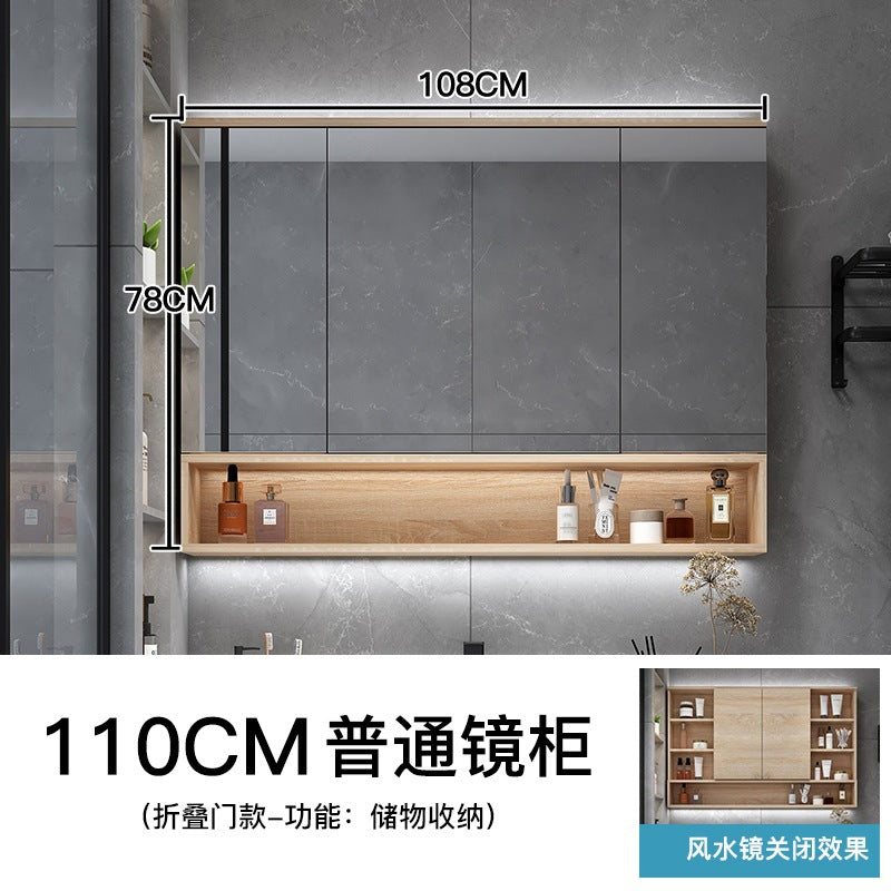 Paint-free solid wood bathroom intelligent hidden folding feng shui mirror cabinet with separate lamp storage rack manufacturer supply