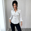 Fashion  workplace elastic stripesshirt pony logo embroider waist pleated long sleeveswork clothingsilm small