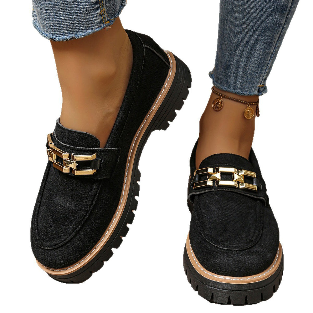 Export spring & fallnew arrival metal chain loafers plus sizecasual frosted british style women's shoes thick heel thick soleflats