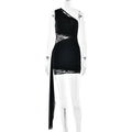 Amazon summer new arrival: elegant lace patchwork asymmetrical neck off-shoulder ruched cutout ribbon bodycon dress