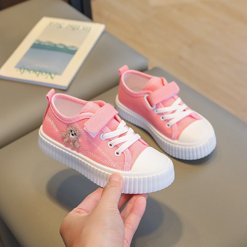 spring new bear design kids' canvas shoes - girls' & boys' breathable soft sole casual sneakers
