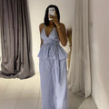 European and american women's clothing  autumn new collection: sweet and fresh striped camisole top with high-waisted straight-leg pants casual set