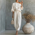 european and american cross-border women's summer outfit set: new casual loose off-shoulder top and wide-leg lantern pants two-piece set