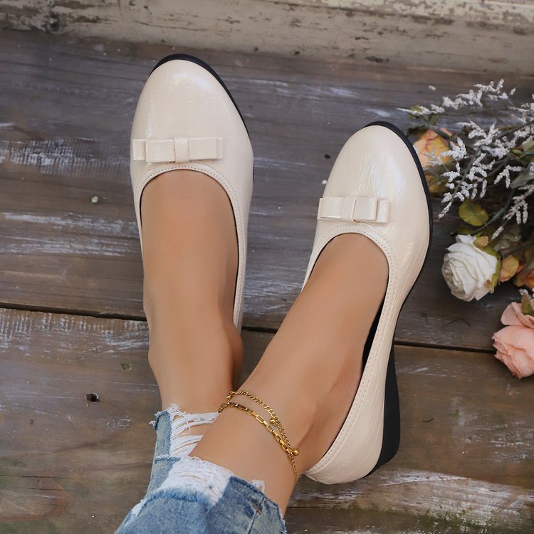Women's plus size flat shoes - new bowknot wedge heel loafers - round toe dress shoes for work