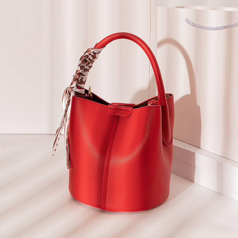 Large capacity versatile bucket bag - 2026 new arrival - high-end small bag - red bridal wedding bag - women's handbag