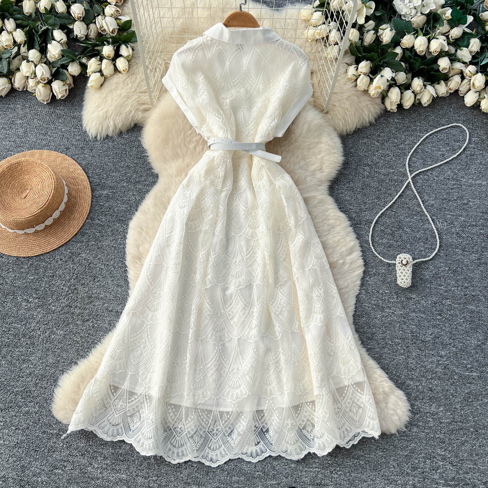 Luxury lace dress for women - summer crochet embroidery, unique and chic design, exuding a sophisticated and elegant aura