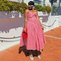 European and american cross-border women's fashion  summer new sexy elegant bandeau striped high-waisted midi dress