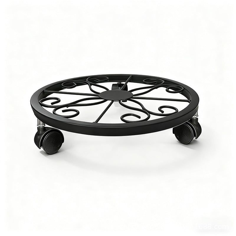 Metal movable flower pot tray wrought iron flower stand roller flower pot base universal wheel movable flower pot stand cross-border