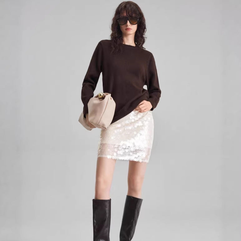 Sense of design slimming look round neck easiest for matchpure colorspring & fallnew arrival women's bottompure cottonknitting shirt sweater