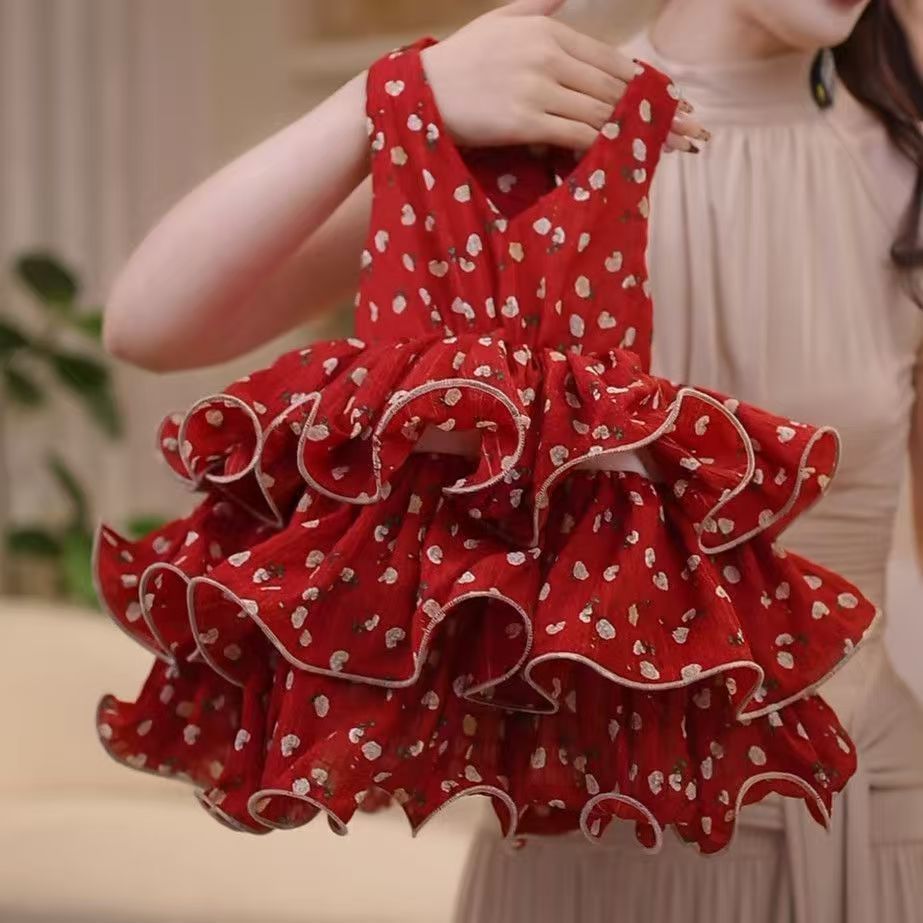 Summernew arrivalgirl tutu skirtfashion suspender dressprincess floral suspender cake skirt baby girl pleated