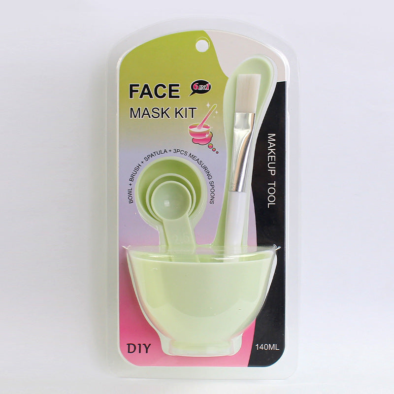 Wholesale spa & beauty tool set: 6-piece mask bowl kit with makeup brushes, mixing spatula, and plastic bowl for mask preparation