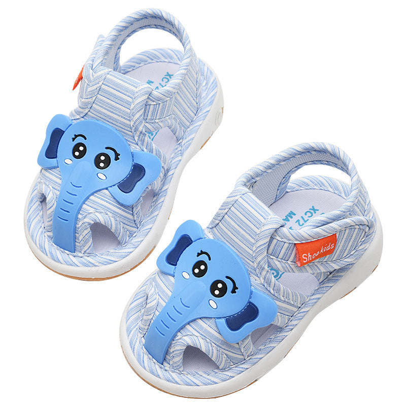 Baby cloth sandals for boys, summer, ages 0-1-2-3 years, infant anti-slip soft sole squeaky shoes, girls' first walker shoes, baby shoes