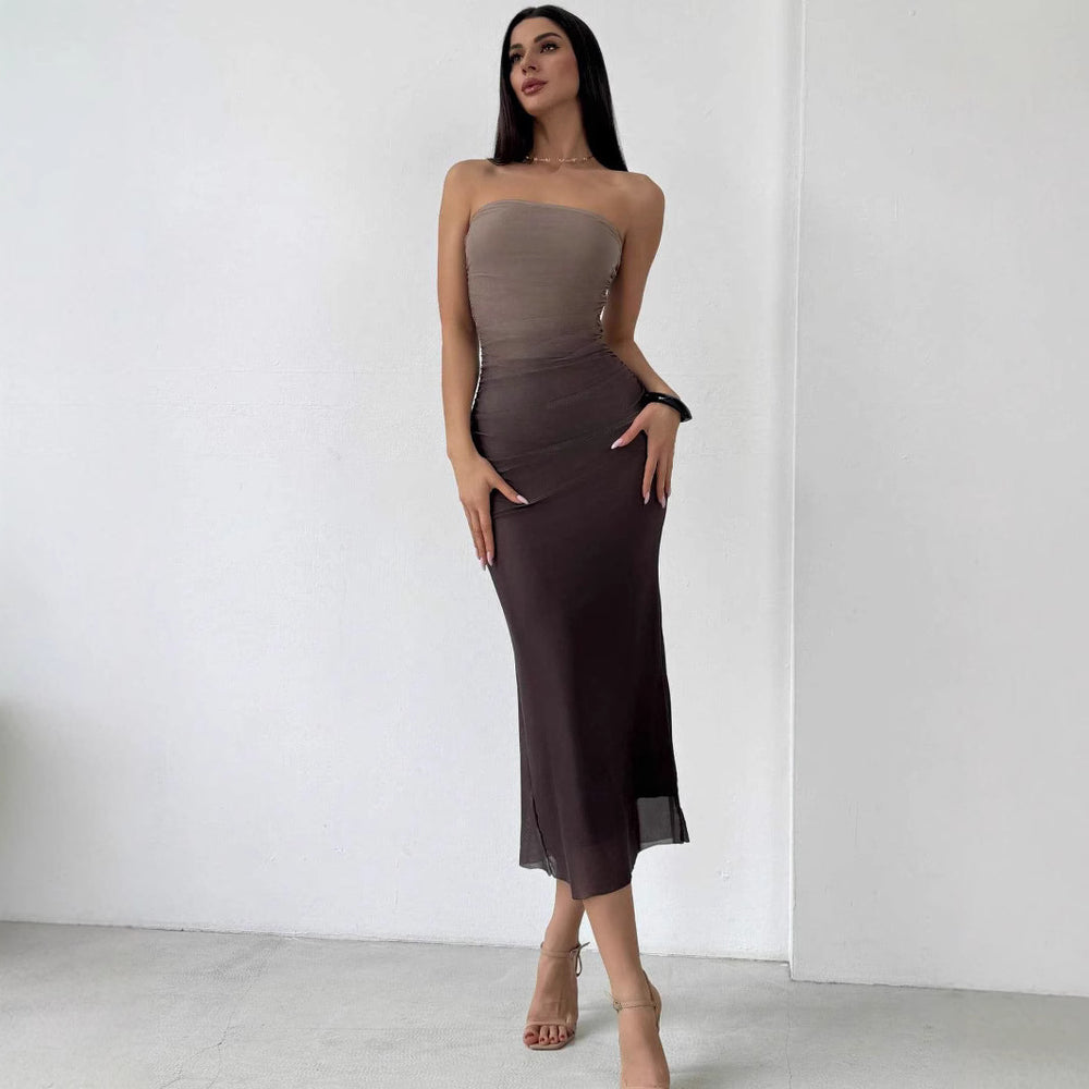 cross-border american gradient mesh bodycon maxi dress - direct supply