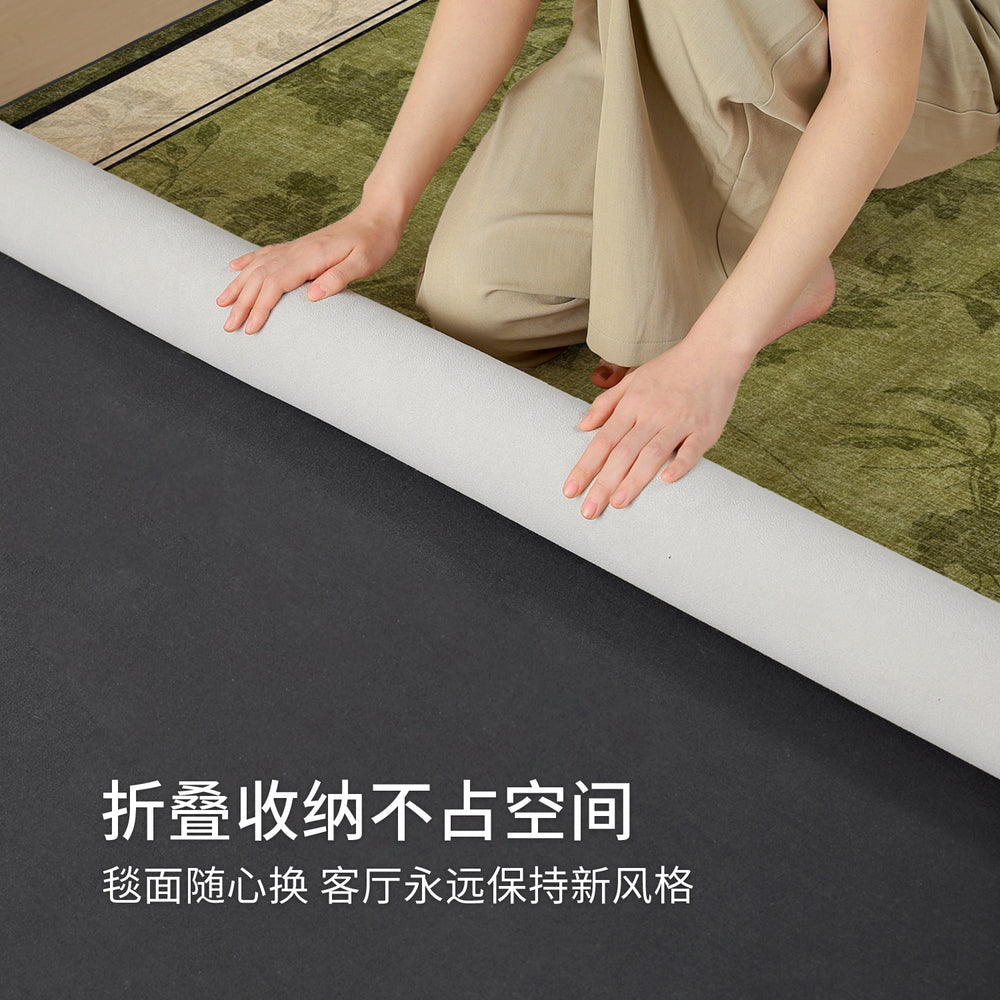 Removable and washable carpet living room french retro medieval style green double layer machine washable sofa accessible luxuryclassy floor mat