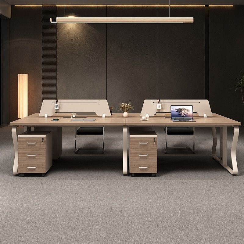 Computer desk and chair set - modern minimalist conference table for meetings, partitioned multi-person office desk for employees