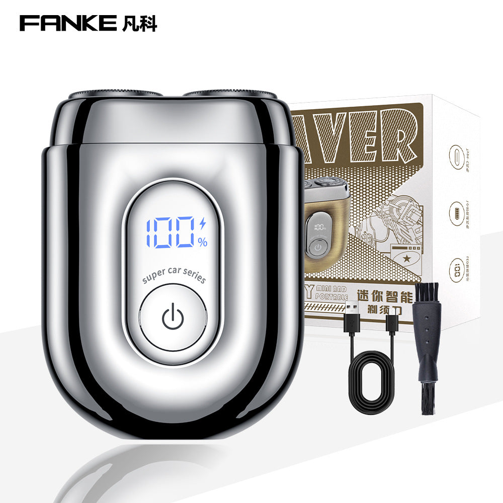 Electric shaver - portable travel razor, full body washable, floating dual-head with double ring blade mesh, compact and travel-friendly