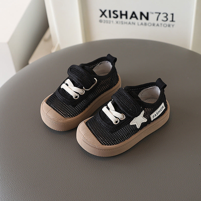 Kids' velcro summer sneakers - hollow-out mesh, solid soft sole, breathable first walker shoes for boys and girls
