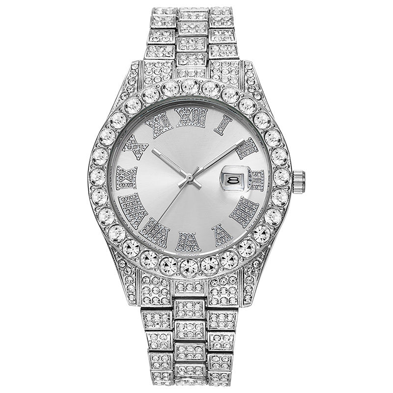 2025 hot-selling export watch: european and american men's personalized hip-hop feng shui ghost roman numeral diamond-inlaid quartz watch for men
