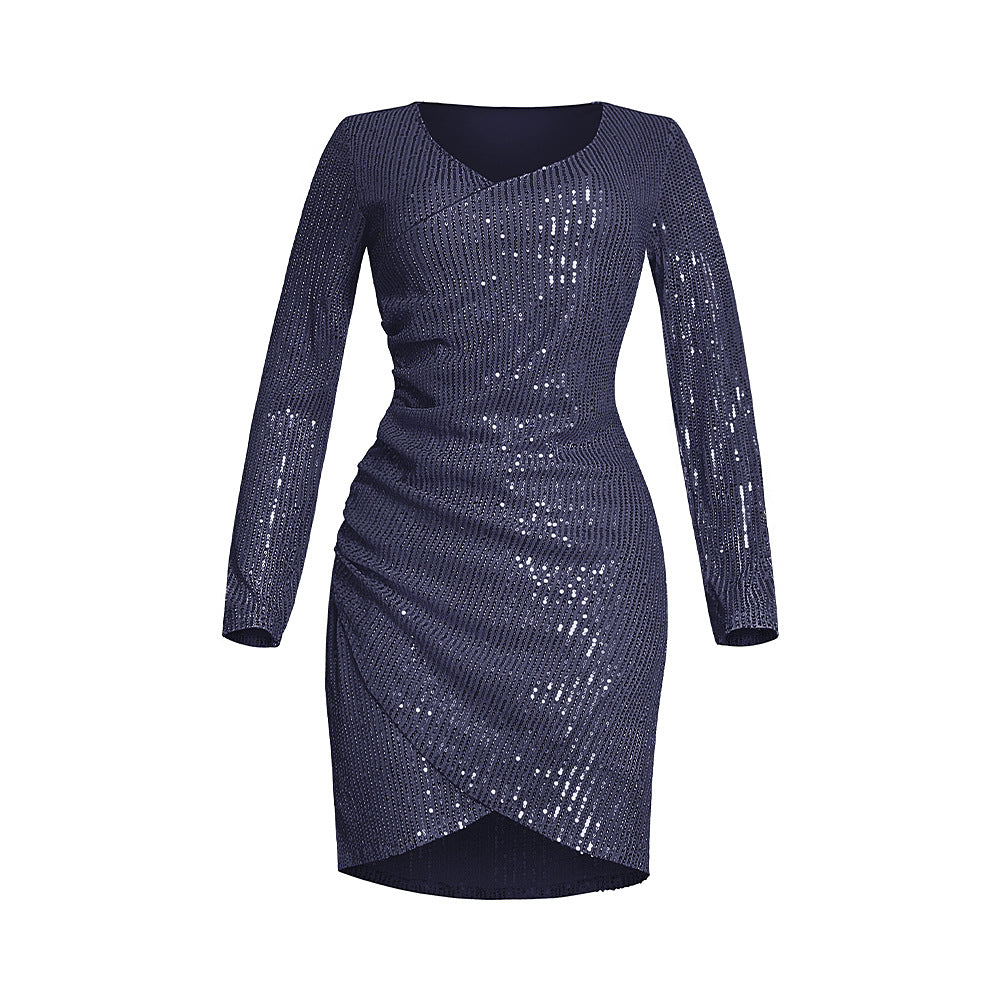 african plus size women's clothing: sexy v-neck bodycon mini dress with sequins - perfect for , , and european & american markets