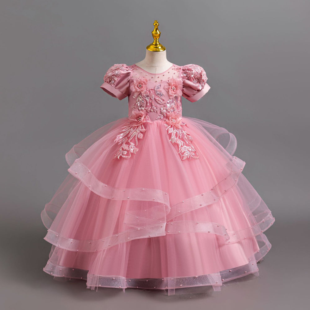 Export long skirt style female flower girl evening dress beaded wedding dress princess dress model catwalk dress kids dress