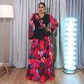 new african plus size women's chiffon printed two-piece v-neck dress set -  cross-border e-commerce