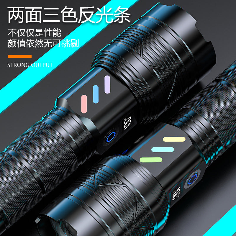 Douyin  new digital display flashlight strong light flashlight outdoor special portable zoom led charging flashlight