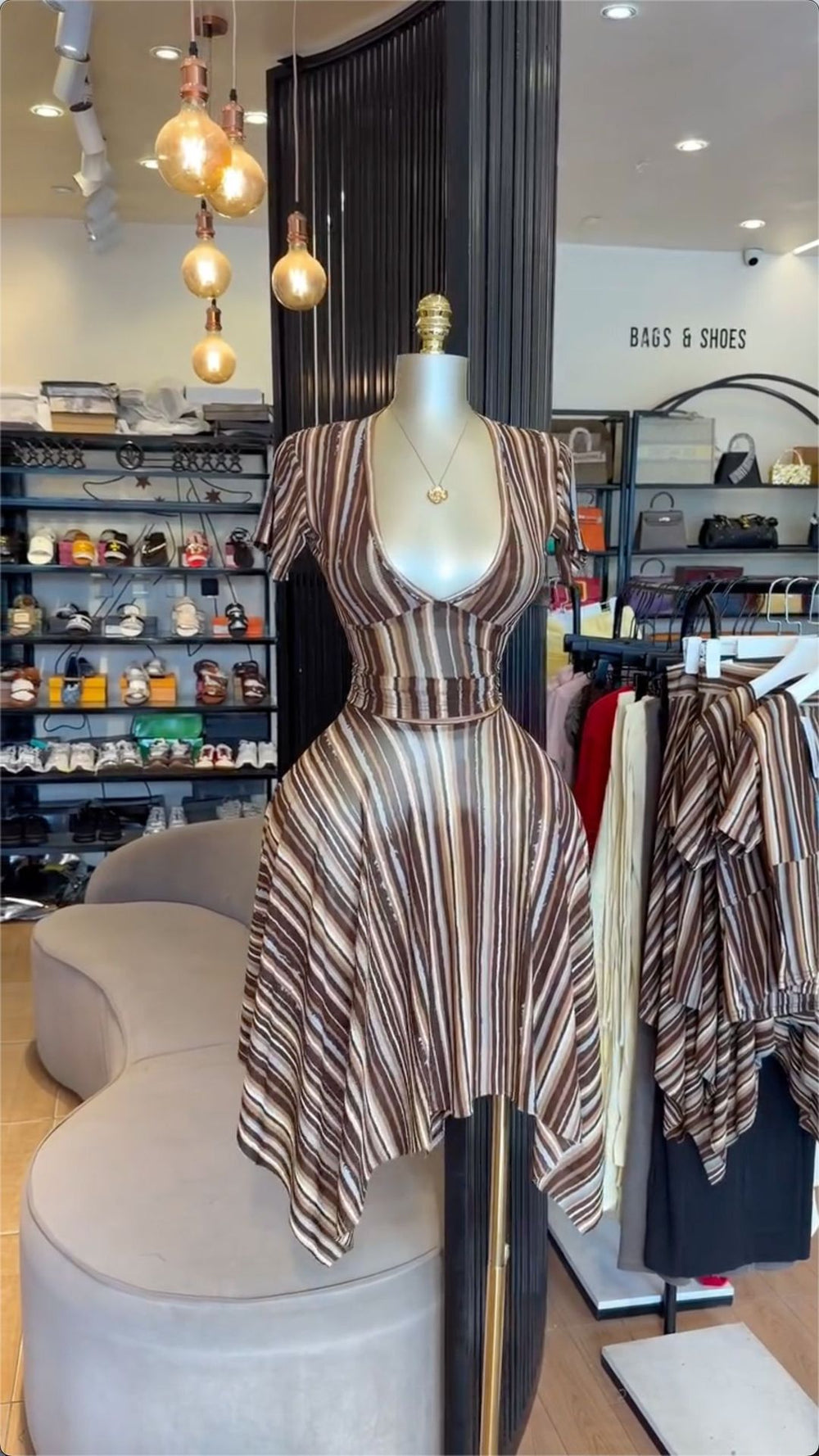European and american cross-border women's fashion  summer new sexy elegant v-neck striped print top and midi skirt set