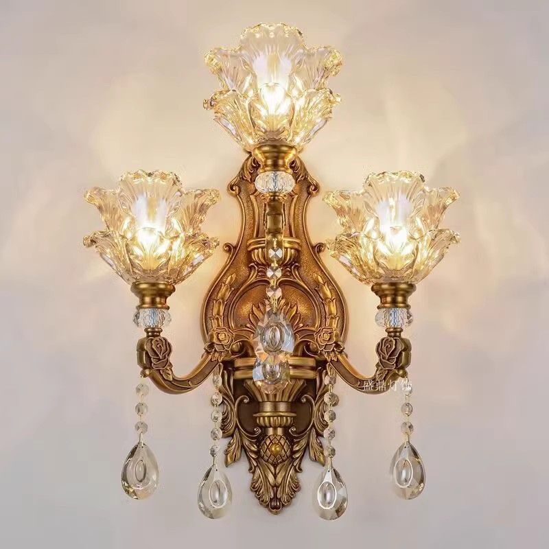 Three-head european style wall sconce - bedroom bedside lamp, wall-mounted living room background lighting, led corridor new arrival aisle fixture