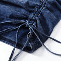 European and american plus size women's fashion denim two-piece set: casual drawstring top + elastic waist wide leg pants