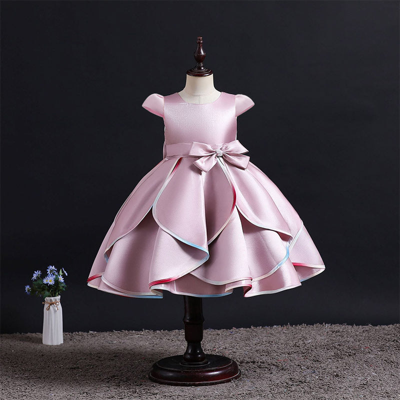 children's clothing, airplane sleeve kids' formal dress, bow-tie princess dress, flower girl birthday dress, baby dress