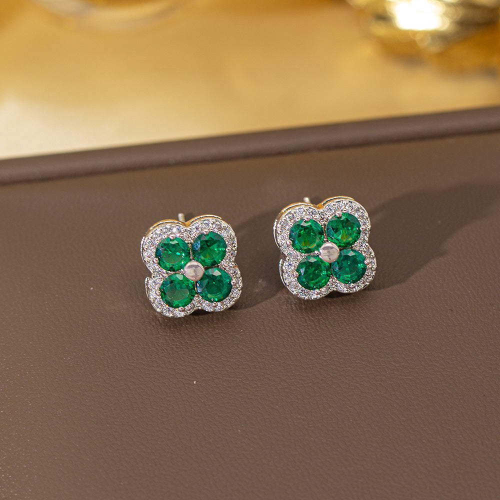 fashion elegant four-leaf clover earrings personalized zircon flower classy earrings niche styleaccessible luxurynew arrival earrings