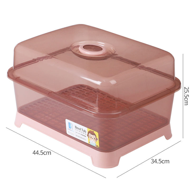 Household Drain Bowl Rack Cupboard Cutlery Kitchen Tableware Storage Box with Lid Japanese Plastic Double Dish Drain Rack