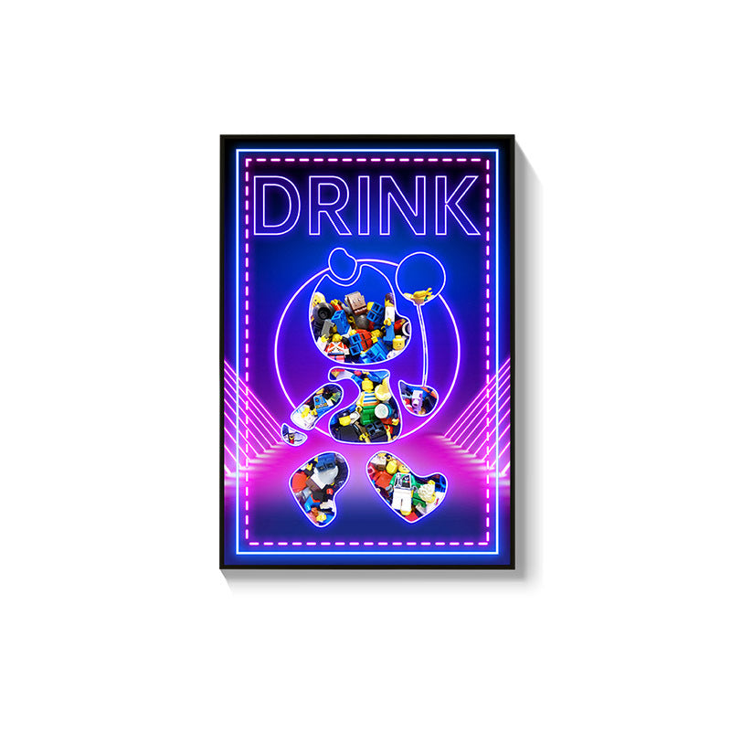 Trend luminous violence bear decorative painting hairdresser bar KTV creative led ambient light building block bear kaws hanging painting