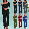 women's cross-border fashion casual slim-fit off-the-shoulder long sleeve top and elastic waist long pants tracksuit set