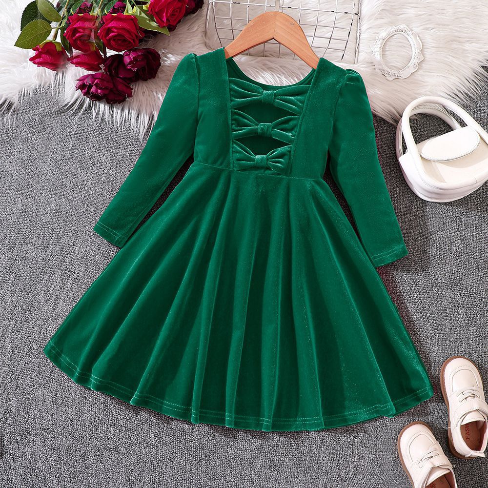 Ew foreign trade children's wear: new autumn/winter velvet bow christmas princess dress for girls (sizes for toddlers and young children)