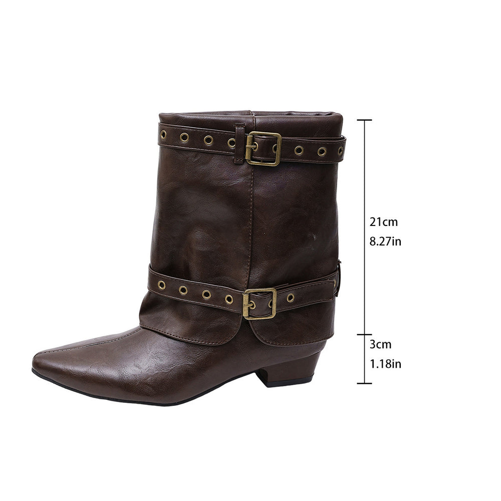 new arrival belt buckle pointed suede low heel trouser boots autumplus sizeretro thick heel knee socks boots for women wholesale