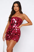 European and american cross-border women's fashion:  autumn hot-selling solid color sleeveless bandeau off-shoulder sexy sequin bodycon dress