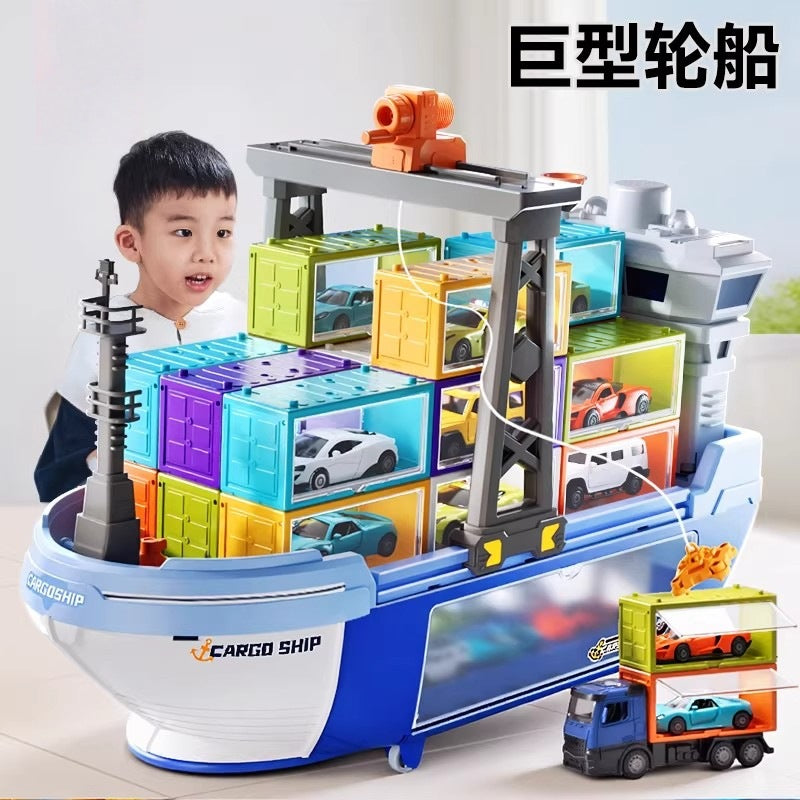 Giant double-track ejection toy boat for kids - perfect new year's gift for boys ages 3-6! features 6 alloy cars and a popular design