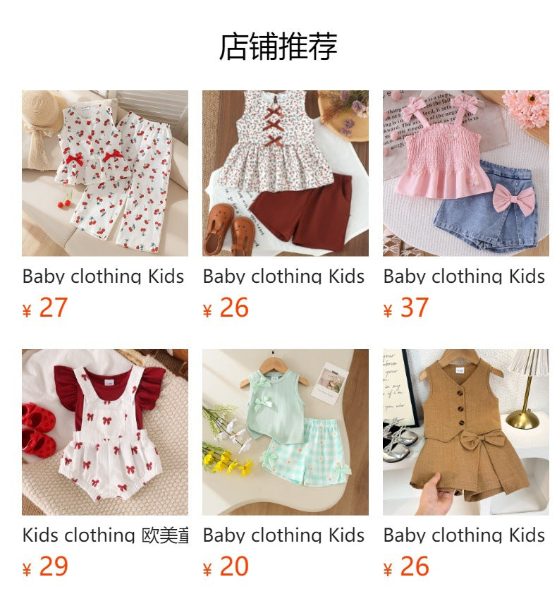 Baby clothing kids set children outfit apricot sleeveless tops+black