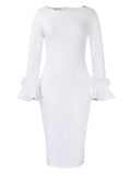 D3258 independent station export women's clothing  winter new arrival fashion solid color bodycon flared sleeve ol african dress