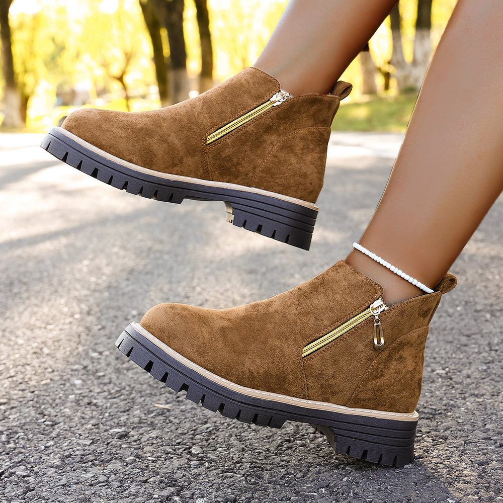 cross-border round toe side zipper martin boots ankle boots chunky heel new autumn/winter plus size women's ankle boots for export