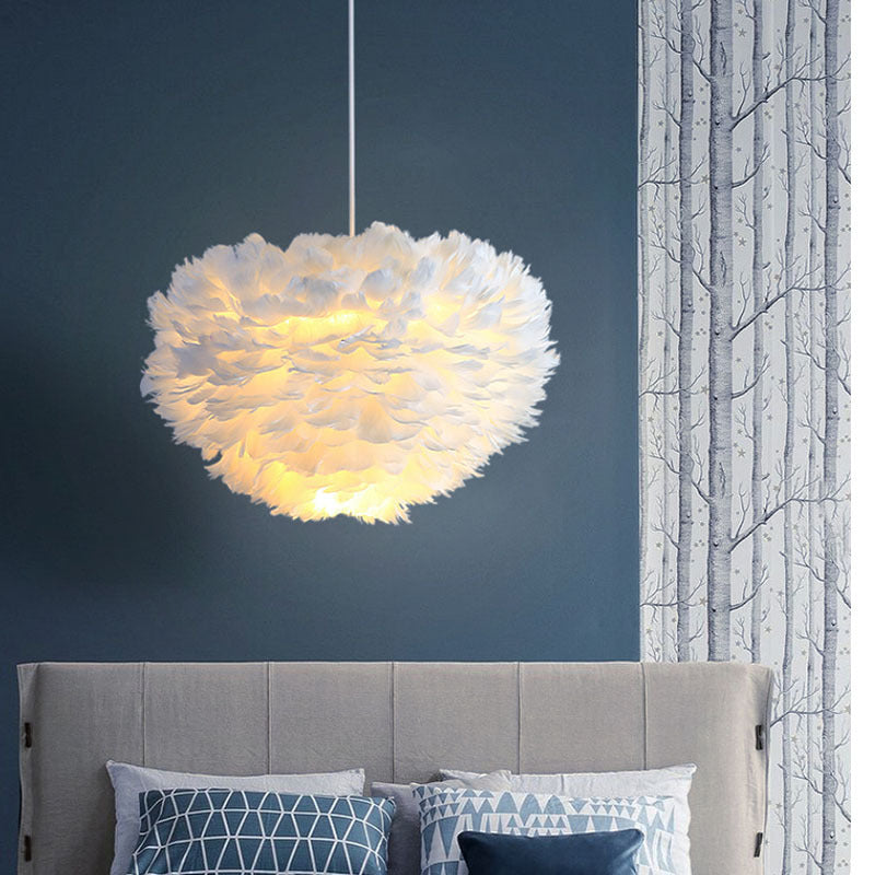 Bedroom lamp feather chandelier modern warm romantic creative room Nordic ins Internet celebrity girl lighting feather lamp