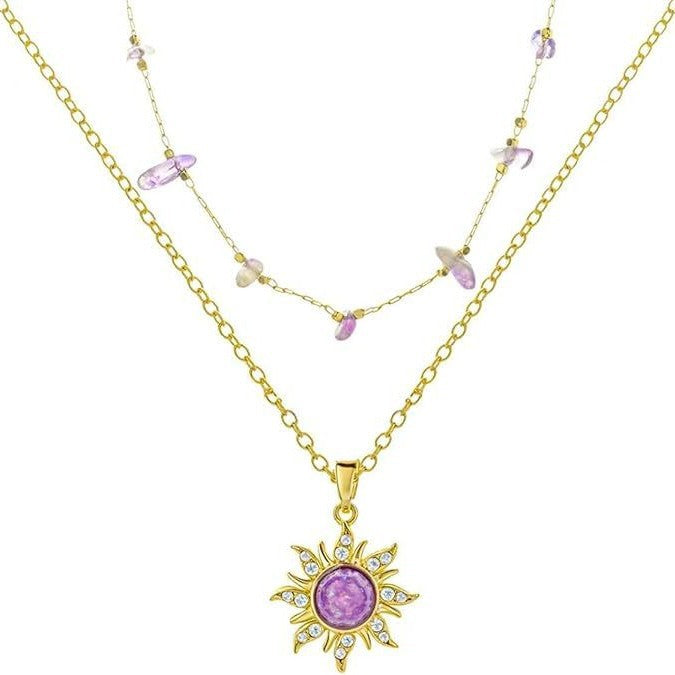 European and american opal necklace retro dopamine barbie necklace copper sun crown heart pendant inlaid zircon pendant