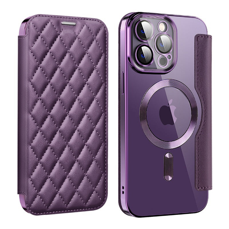 Iphone 17 pro max case, yatun chanel-style magnetic, compatible with apple 16, creative diamond pattern leather case with card slots
