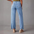 European and american distressed jeans for women - new  style loose wide leg streetwear washed denim pants