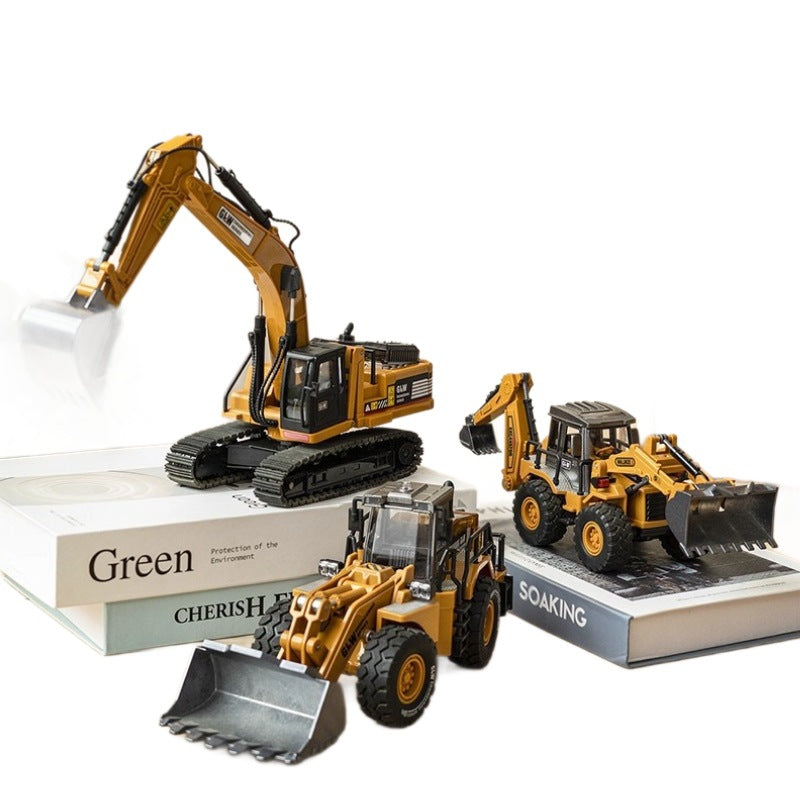 Kids' large-sized construction vehicle set: excavator, bulldozer, flatbed transporter - alloy engineering vehicle car model toys for boys