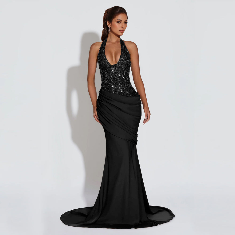 C7642 cross-border   fashion women's elegant sexy halter backless evening dress